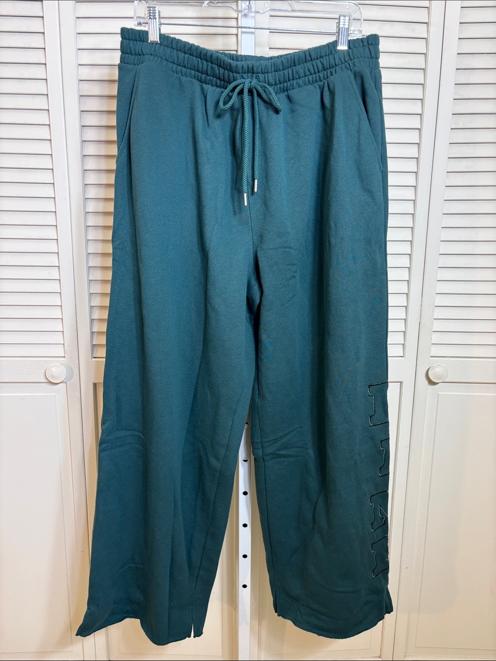NWT PINK Victoria's Secret Fleeced Teal Wide Leg Sweatpants Large